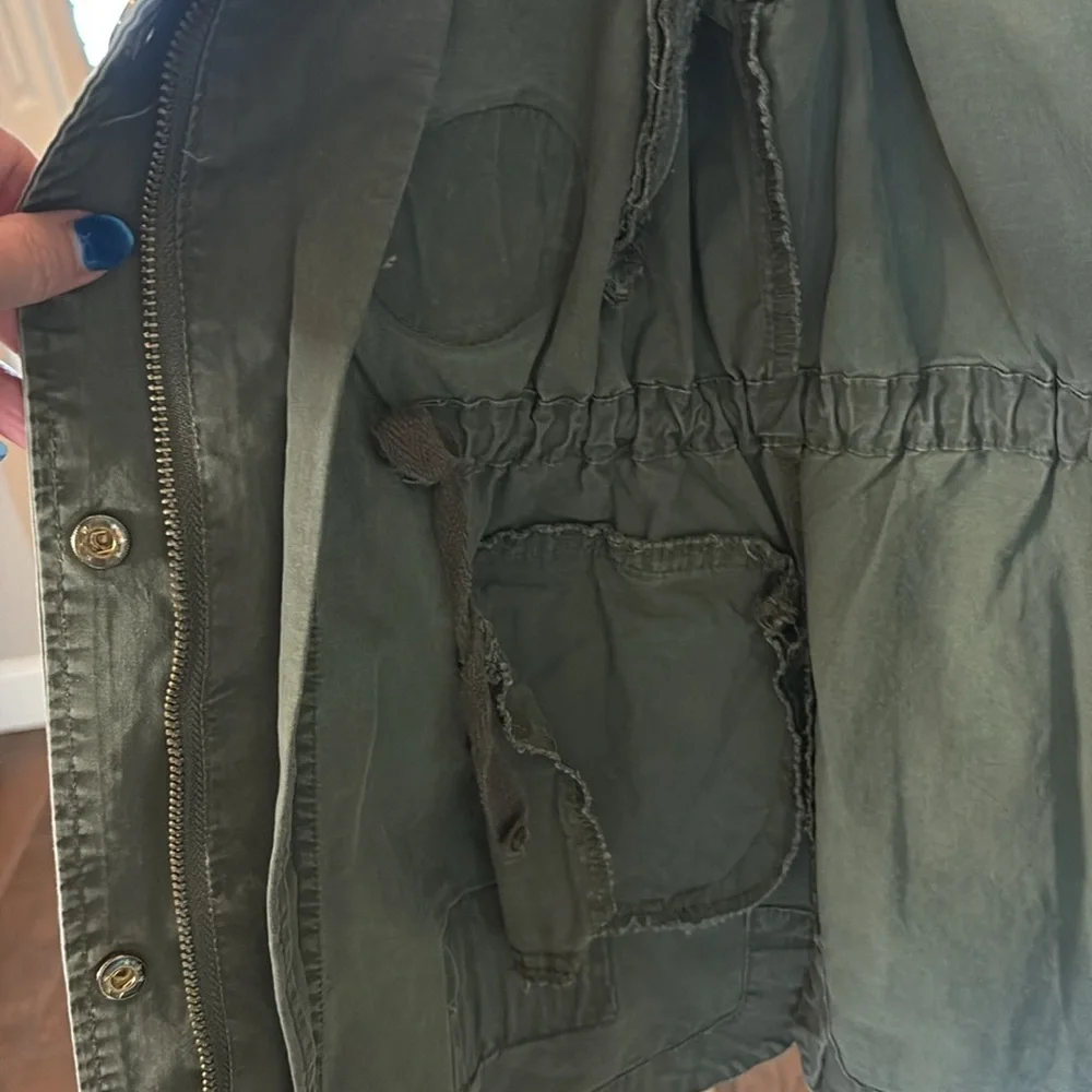 The Story Hooded Army Green Military Style Jacket with Patches/ Size Small
